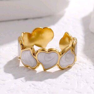 316-L Stainless Steel 18K Gold Plated White Heart Mother-of-Pearl Open Ring